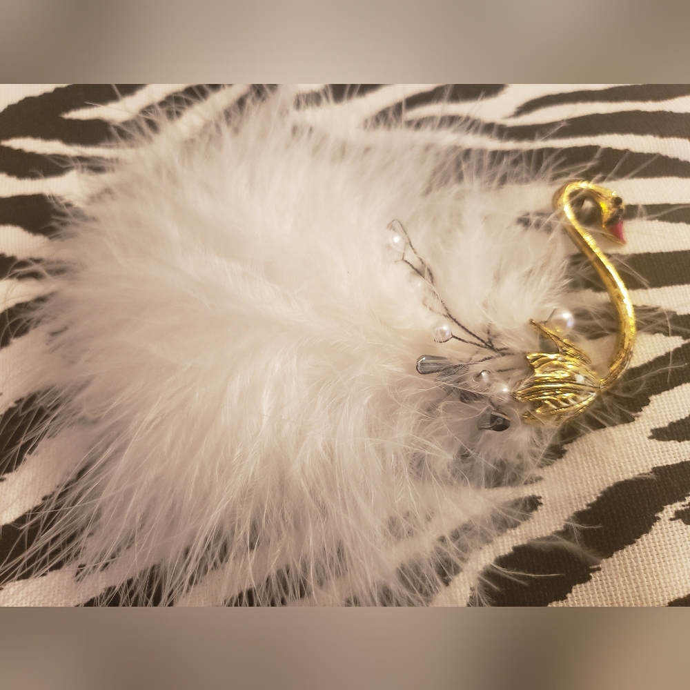 Elegant White Feather Swan Brooch